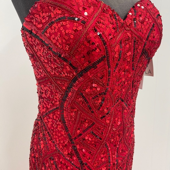 Scala Red Sequin Strapless Sweetheart Mermaid Gown Prom Evening Dress Size 10 - Picture 2 of 15
